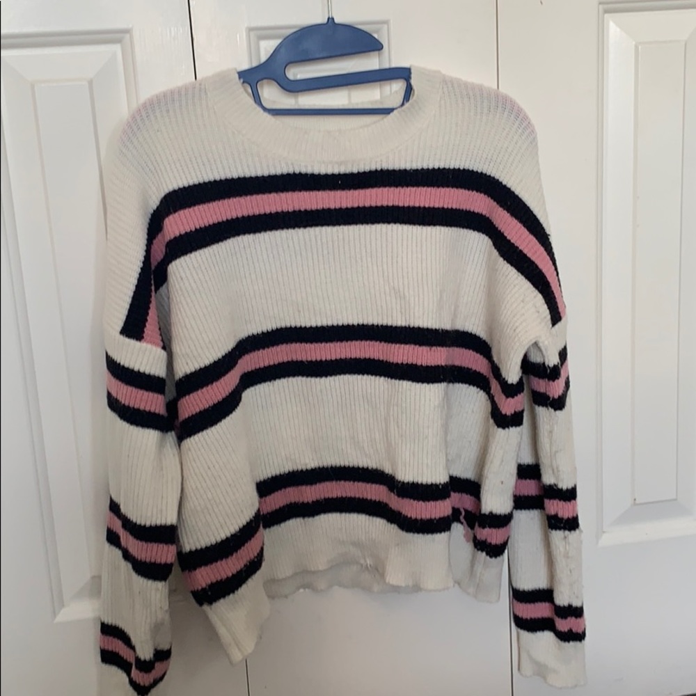 Pink, black and white striped sweater